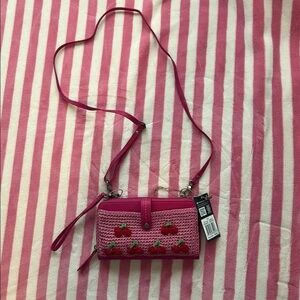The Sak Pink and Red Cherry Crochet Crossbody Bag NWT